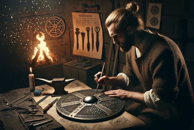 Kreativer Wikinger bemalt Schild